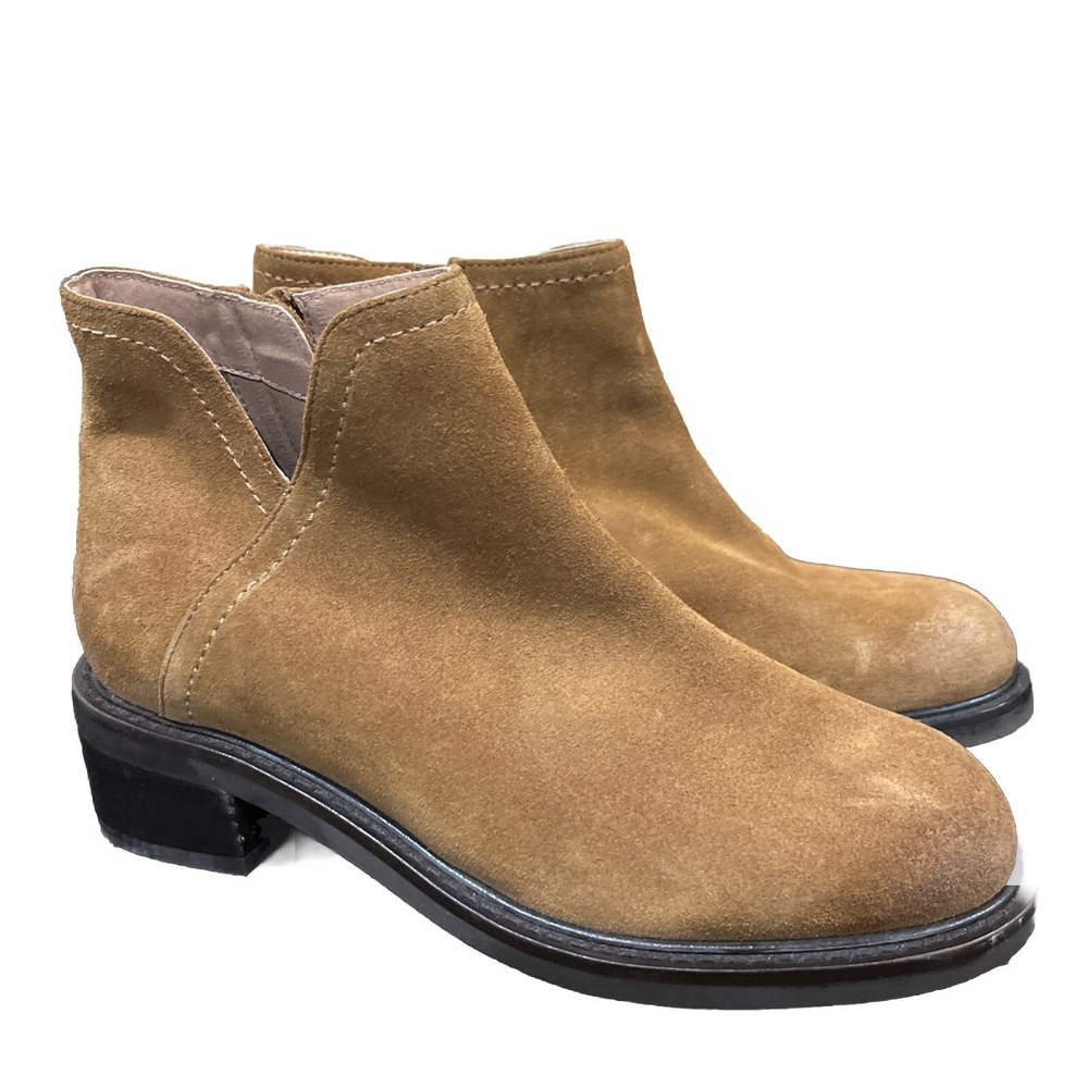 Seychelles Ankle Boots Women 8 Tan Suede Side Slit‎ Low Block Heel Booties Chic